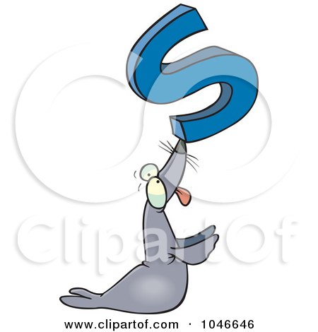 Royalty-Free (RF) Clip Art Illustration of a Cartoon Seal Holding Up The Letter S by toonaday