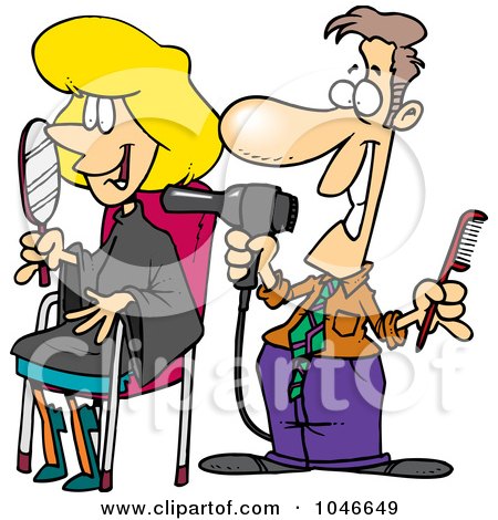 Royalty-Free (RF) Clip Art Illustration of a Cartoon Man Working On A Female Client At A Salon by toonaday