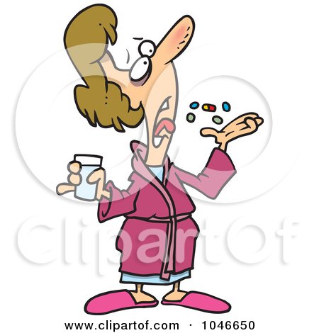 Royalty-Free (RF) Clip Art Illustration of a Cartoon Sick Woman Popping Pills by toonaday