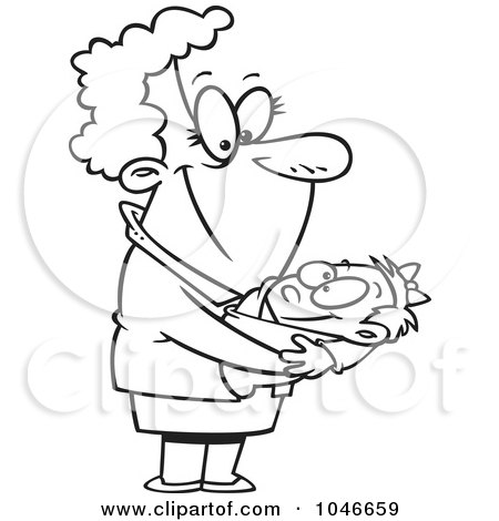 Royalty-Free (RF) Clip Art Illustration of a Cartoon Black And White Outline Design Of A Proud Granny by toonaday