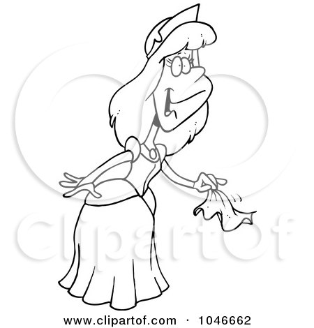 Royalty-Free (RF) Clip Art Illustration of a Cartoon Black And White Outline Design Of A Farewell Princess by toonaday
