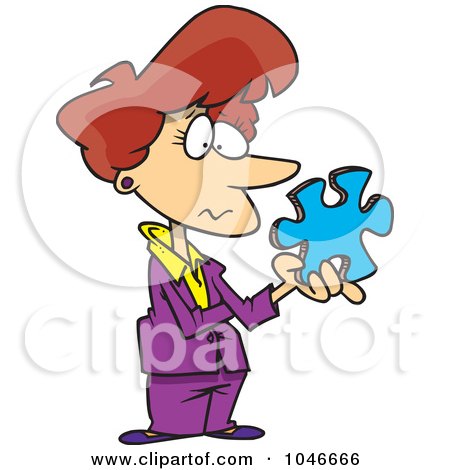 Royalty-Free (RF) Clip Art Illustration of a Cartoon Businesswoman Holding A Puzzle Piece by toonaday