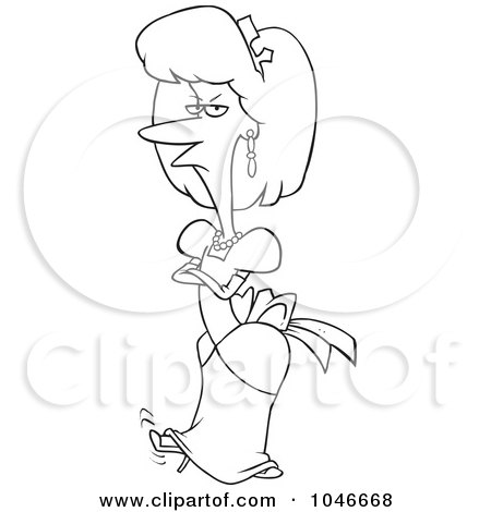 Royalty-Free (RF) Clip Art Illustration of a Cartoon Black And White Outline Design Of A Spoiled Princess by toonaday