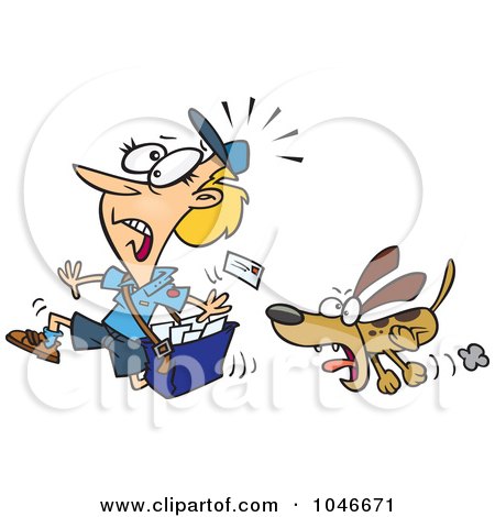 Royalty-Free (RF) Clip Art Illustration of a Cartoon Dog Chasing A Mail Woman by toonaday