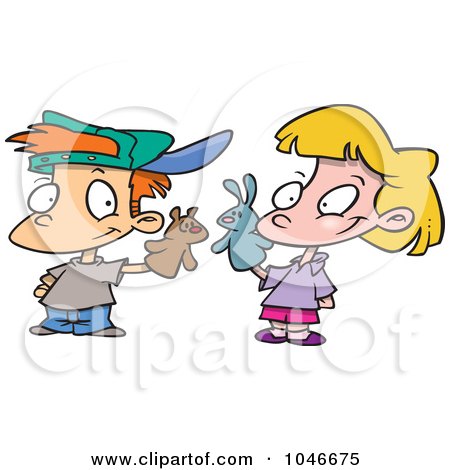 Royalty-Free (RF) Clip Art Illustration of a Cartoon Boy And Girl Playing With Puppets by toonaday