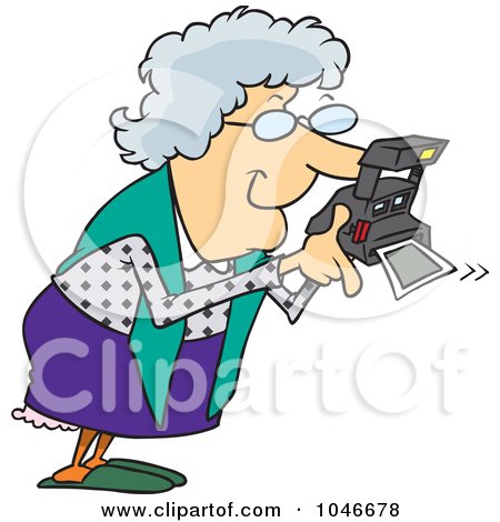 Royalty-Free (RF) Clip Art Illustration of a Cartoon Granny Using A Polaroid Camera by toonaday