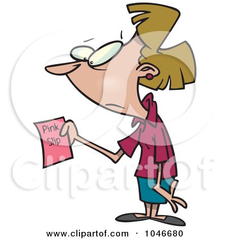 Royalty-Free (RF) Clip Art Illustration of a Cartoon Businesswoman Holding A Pink Slip by toonaday
