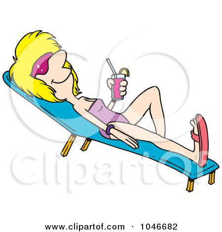 Royalty-Free (RF) Clip Art Illustration of a Cartoon Woman Sun Bathing With A Beverage by toonaday
