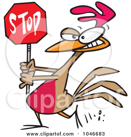 Royalty-Free (RF) Clip Art Illustration of a Cartoon Rooster Carrying A Stop Sign by toonaday