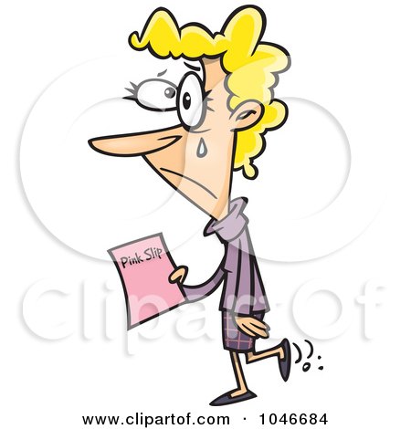 Royalty-Free (RF) Clip Art Illustration of a Cartoon Sad Businesswoman Holding A Pink Slip by toonaday