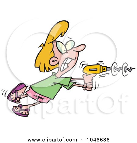 Royalty-Free (RF) Clip Art Illustration of a Cartoon Woman Using A Power Drill by toonaday