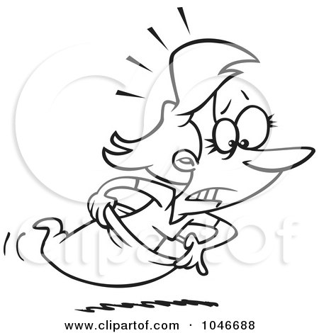 Royalty-Free (RF) Clip Art Illustration of a Cartoon Black And White Outline Design Of A Woman Racing In A Sack by toonaday