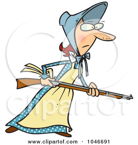 Royalty-Free (RF) Clip Art Illustration of a Cartoon Pioneer Woman Holding A Gun by toonaday