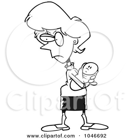 Royalty-Free (RF) Clip Art Illustration of a Cartoon Black And White Outline Design Of A Protective Mother by toonaday