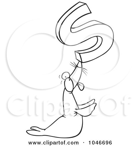 Royalty-Free (RF) Clip Art Illustration of a Cartoon Black And White Outline Design Of A Seal Holding Up The Letter S by toonaday
