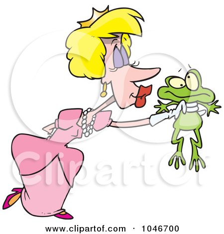 Royalty-Free (RF) Clip Art Illustration of a Cartoon Princess Kissing A Frog by toonaday
