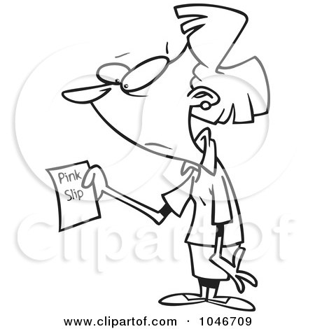 Royalty-Free (RF) Clip Art Illustration of a Cartoon Black And White Outline Design Of A Businesswoman Holding A Pink Slip by toonaday