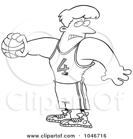 Royalty-Free (RF) Clip Art Illustration of a Cartoon Black And White Outline Design Of A Basketball Man by toonaday