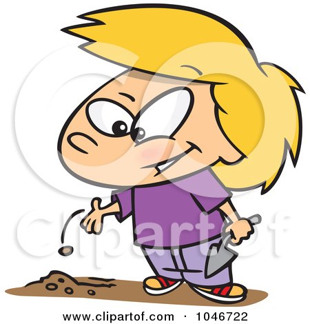 Royalty-Free (RF) Clip Art Illustration of a Cartoon Girl Planting A Seed by toonaday