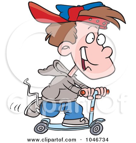 Royalty-Free (RF) Clip Art Illustration of a Cartoon Boy Riding A Scooter by toonaday