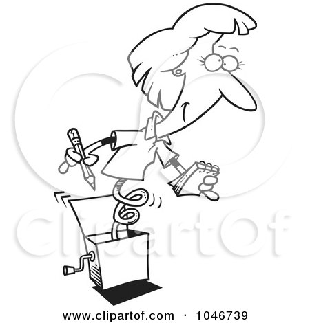 Royalty-Free (RF) Clip Art Illustration of a Cartoon Black And White Outline Design Of A Secretary Jack In The Box by toonaday
