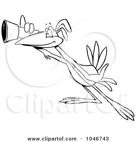 Royalty-Free (RF) Clip Art Illustration of a Cartoon Black And White Outline Design Of A Scoping Bird Using A Telescope by toonaday