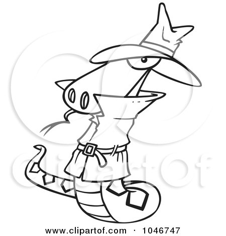 Royalty-Free (RF) Clip Art Illustration of a Cartoon Black And White Outline Design Of A Spy Serpent by toonaday