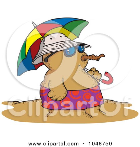 Royalty-Free (RF) Clip Art Illustration of a Cartoon Sandman On A Beach With An Umbrella by toonaday