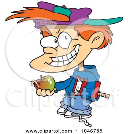 Royalty-Free (RF) Clip Art Illustration of a Cartoon Bad School Boy Holding An Apple by toonaday
