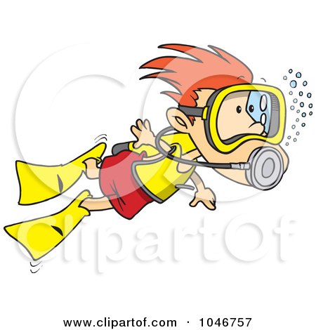 Royalty-Free (RF) Clip Art Illustration of a Cartoon Scuba Diving Boy by toonaday