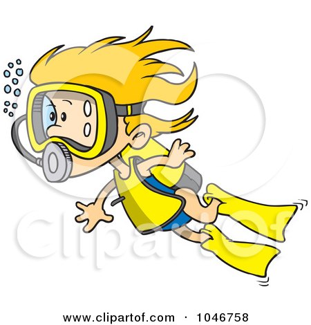 Royalty-Free (RF) Clip Art Illustration of a Cartoon Scuba Girl Swimming by toonaday