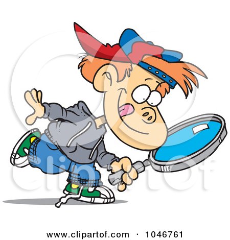 Royalty-Free (RF) Clip Art Illustration of a Cartoon Boy Seeking With A Magnifying Glass by toonaday
