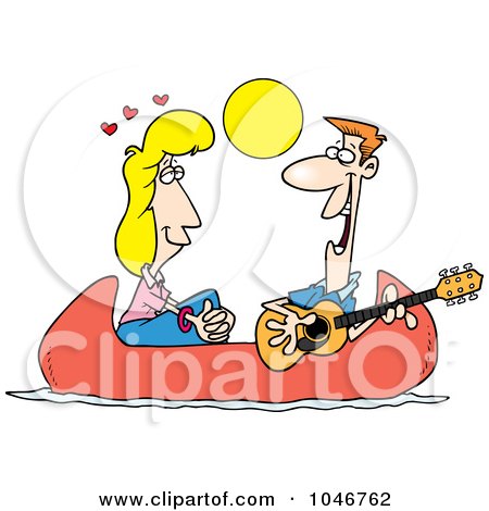 Royalty-Free (RF) Clip Art Illustration of a Cartoon Couple On A Romantic Date In A Canoe by toonaday