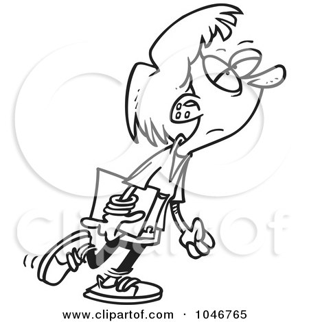 Royalty-Free (RF) Clip Art Illustration of a Cartoon Black And White Outline Design Of A Grouchy High School Girl by toonaday
