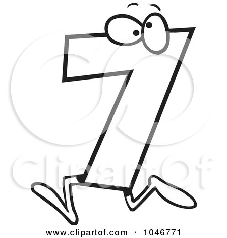 Royalty-Free (RF) Clip Art Illustration of a Cartoon Black And White Outline Design Of A Number Seven 7 Character by toonaday