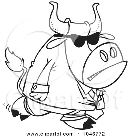 Royalty-Free (RF) Clip Art Illustration of a Cartoon Black And White Outline Design Of A Security Bull by toonaday