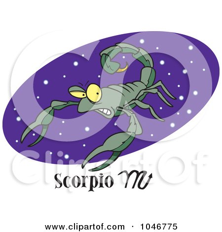 Royalty-Free (RF) Clip Art Illustration of a Cartoon Scorpio Scorpion Over A Purple Oval by toonaday