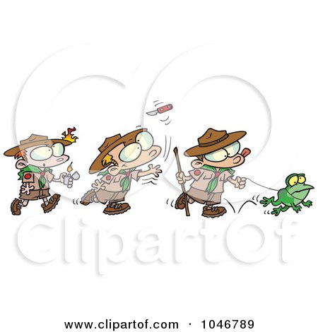 Royalty-Free (RF) Clip Art Illustration of a Cartoon Group Of Boy Scouts Outdoors by toonaday