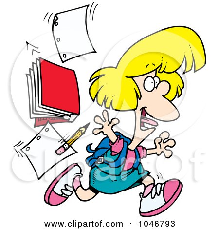 Royalty-Free (RF) Clip Art Illustration of a Cartoon Happy School Girl Leaving For Vacation by toonaday
