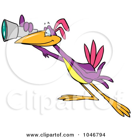 Royalty-Free (RF) Clip Art Illustration of a Cartoon Scoping Bird Using A Telescope by toonaday