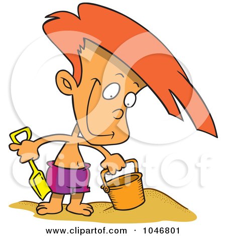 Royalty-Free (RF) Clip Art Illustration of a Cartoon Boy Playing In The Sand by toonaday