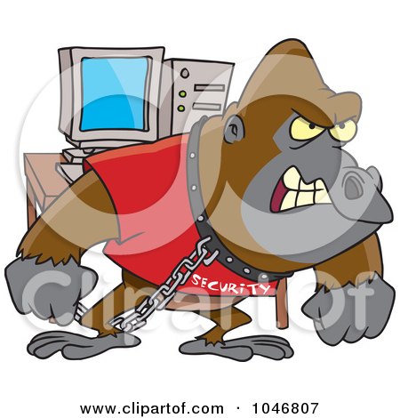Royalty-Free (RF) Clip Art Illustration of a Cartoon Computer Security Gorilla by toonaday