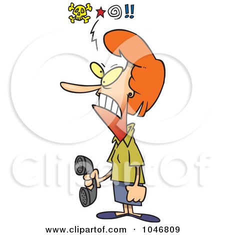 Royalty-Free (RF) Clip Art Illustration of a Cartoon Mad Woman Holding A Telephone by toonaday