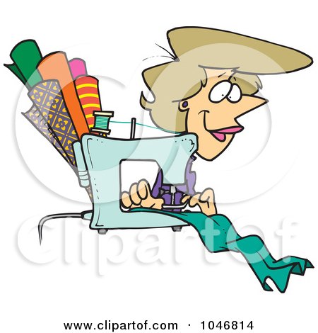 Royalty-Free (RF) Clip Art Illustration of a Cartoon Seamstress Sewing by toonaday