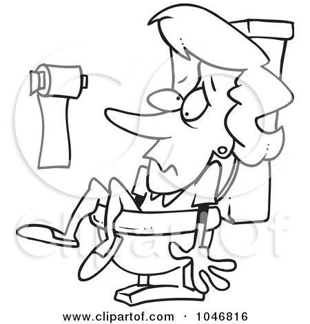 Royalty-Free (RF) Clip Art Illustration of a Cartoon Black And White Outline Design Of A Woman Stuck In A Toilet by toonaday