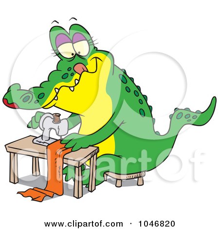 Royalty-Free (RF) Clip Art Illustration of a Cartoon Sewing Alligator by toonaday