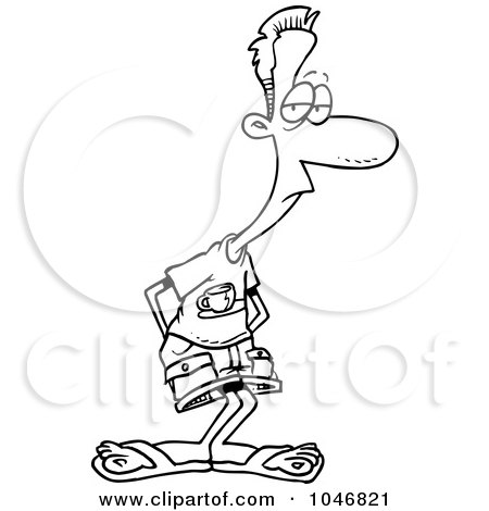 Royalty-Free (RF) Clip Art Illustration of a Cartoon Black And White Outline Design Of A Skinny Casual Man by toonaday