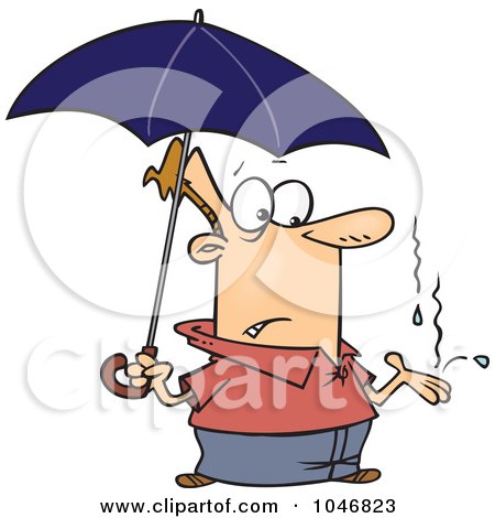 Royalty-Free (RF) Clip Art Illustration of a Cartoon Man Catching Raindrops In His Hand by toonaday