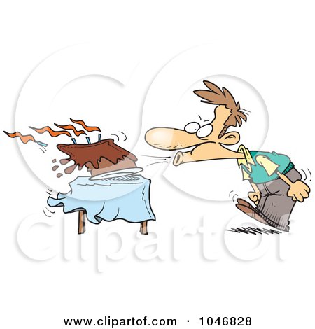 Royalty-Free (RF) Clip Art Illustration of a Cartoon Man Blowing Out The Candles On His Birthday Cake by toonaday
