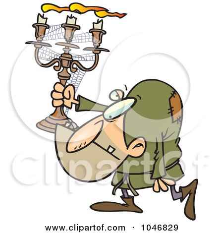 Royalty-Free (RF) Clip Art Illustration of a Cartoon Hunchback Man Carrying A Candelabra by toonaday